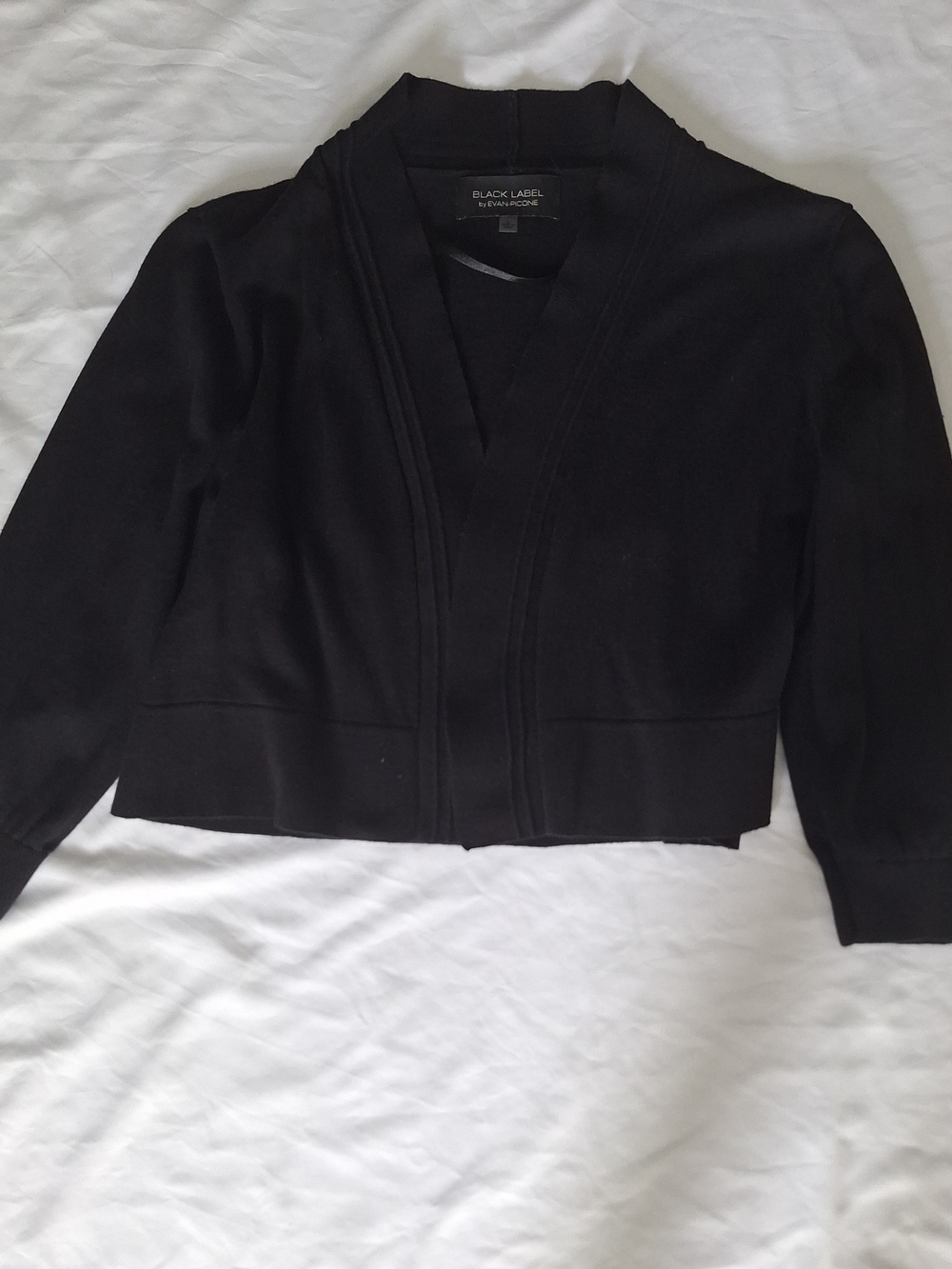 Evan Picone Black Label Womens Black Open Cropped Cardigan Sweater L